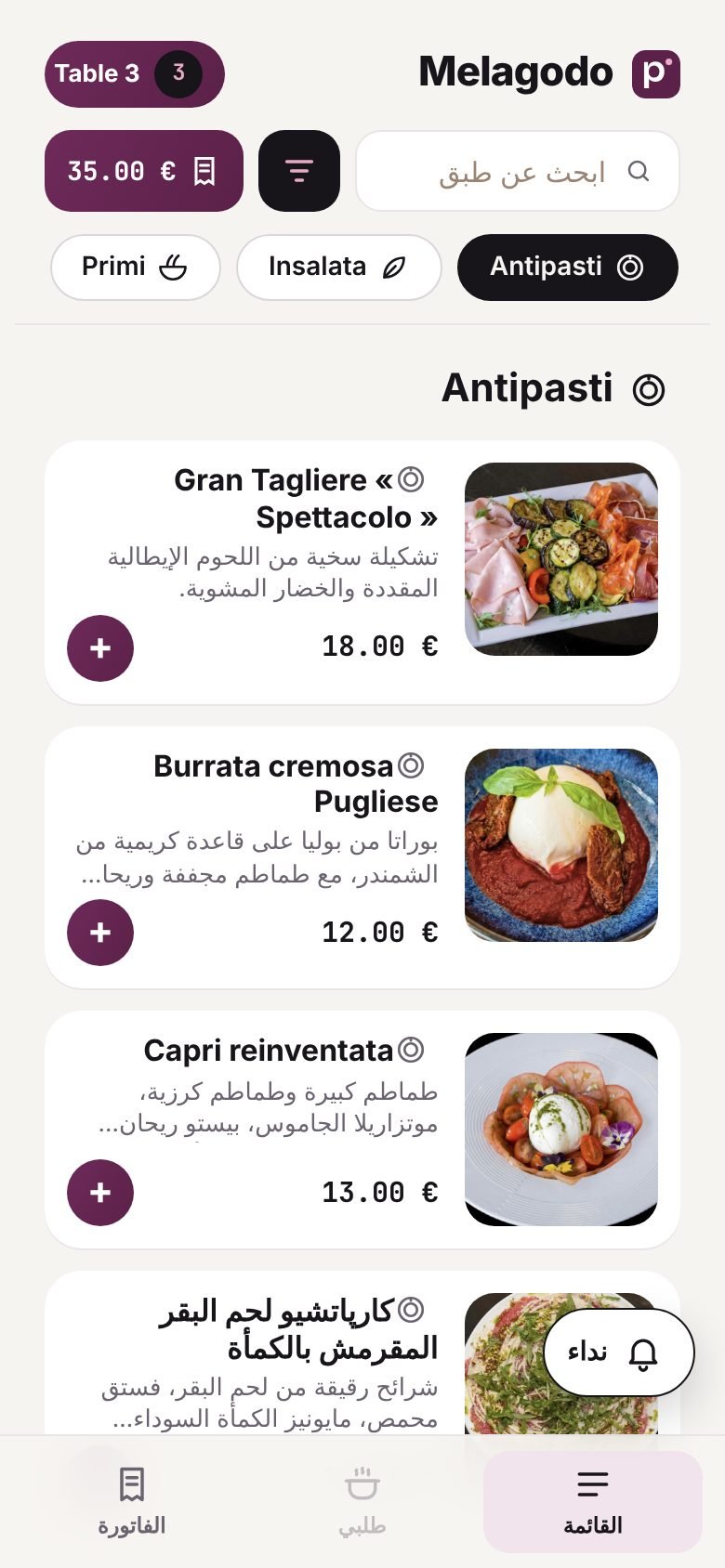La même carte en arabe, de droite à gauche